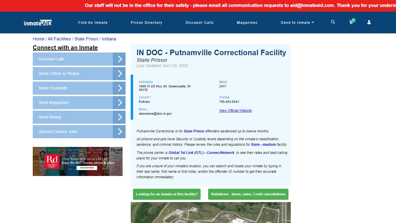 IN DOC - Putnamville Correctional Facility & Inmate Search ...