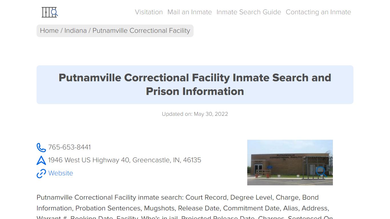 Putnamville Correctional Facility Inmate Search ...