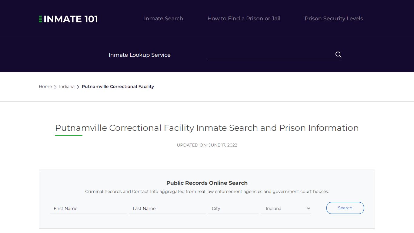 Putnamville Correctional Facility Inmate Search ...