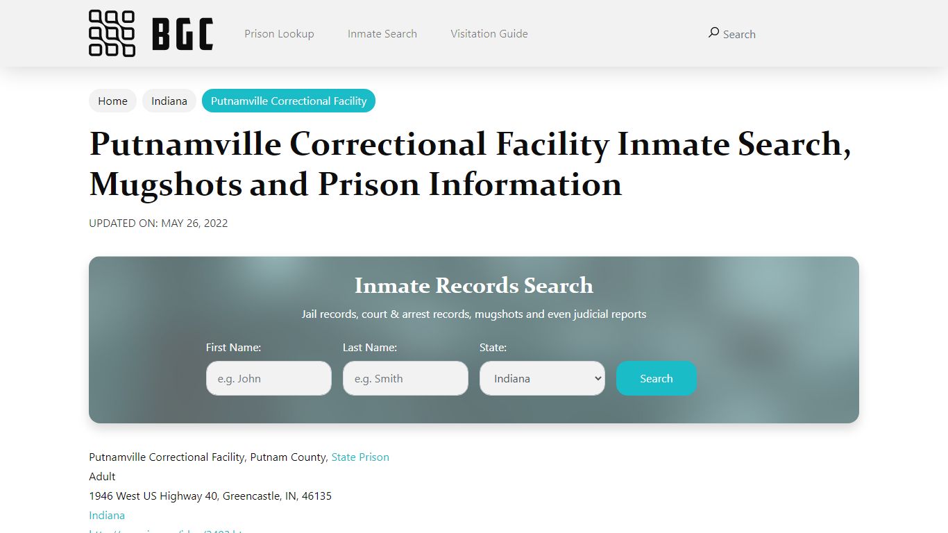 Putnamville Correctional Facility Inmate Search, Mugshots ...