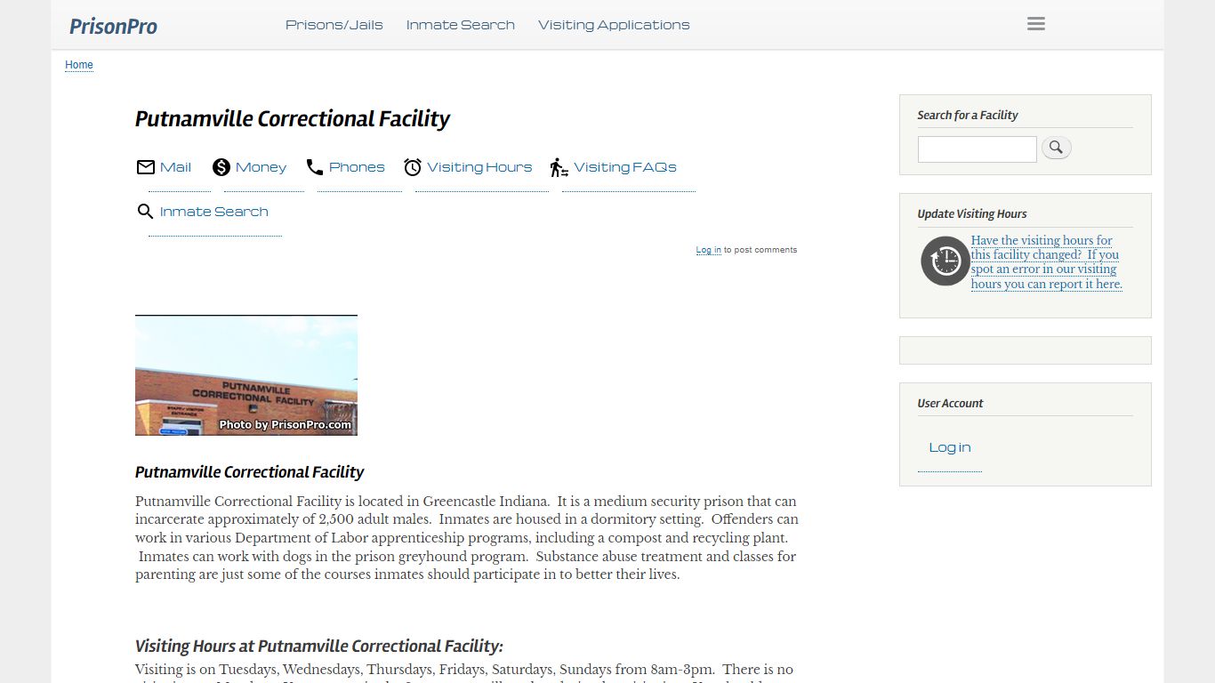 Putnamville Correctional Facility Visiting hours, inmate ...